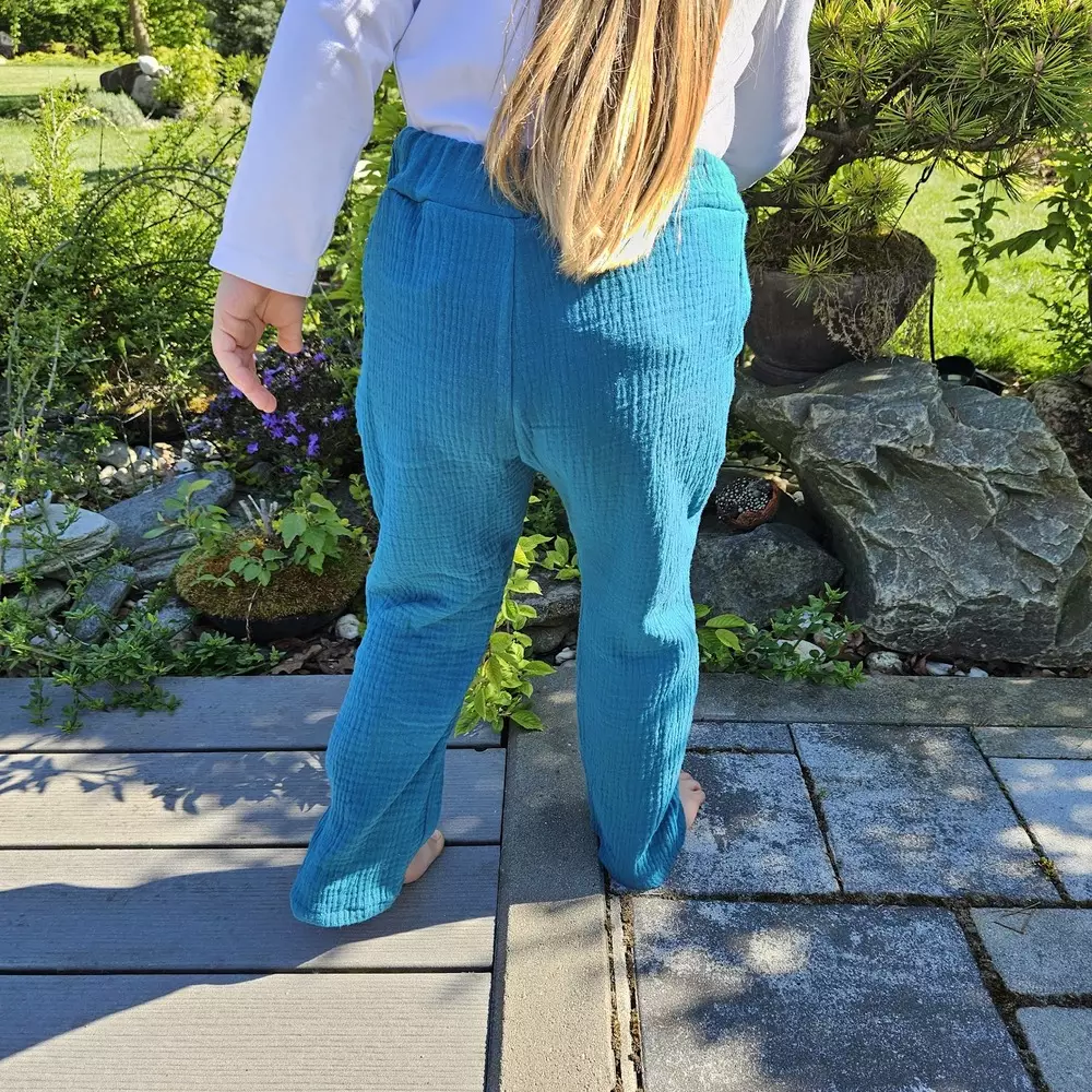 Dětské mušelínové kalhoty - petrolejová zelená