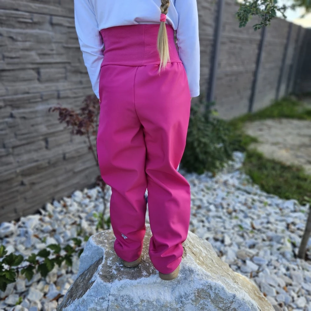 Dětské softshellové kalhoty - Pastelové květy s malinou