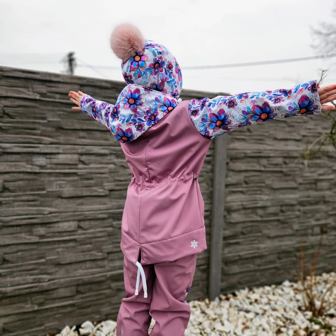 Dětská softshellová parka - Pastelové květy lila