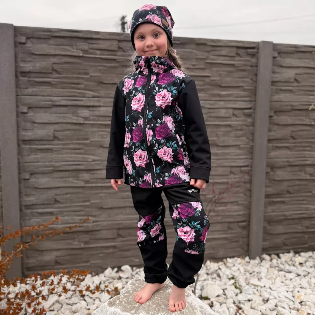 Dětská softshellová bunda - Růže černá