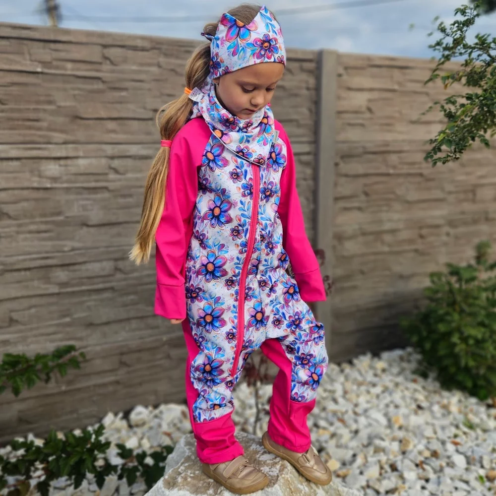 Dětská softshellová kombinéza - Pastelové květy