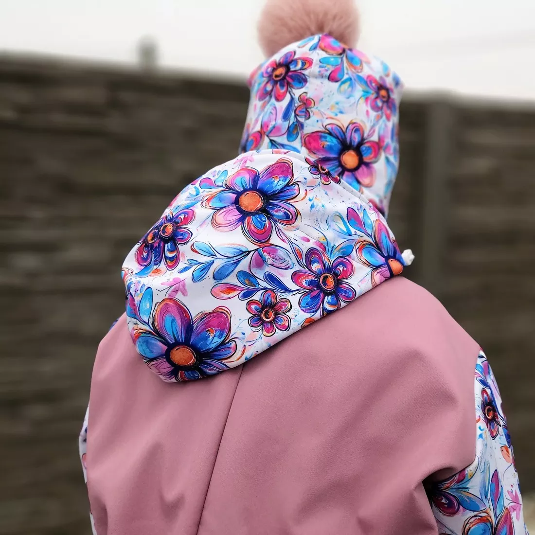 Dětská softshellová parka - Pastelové květy lila