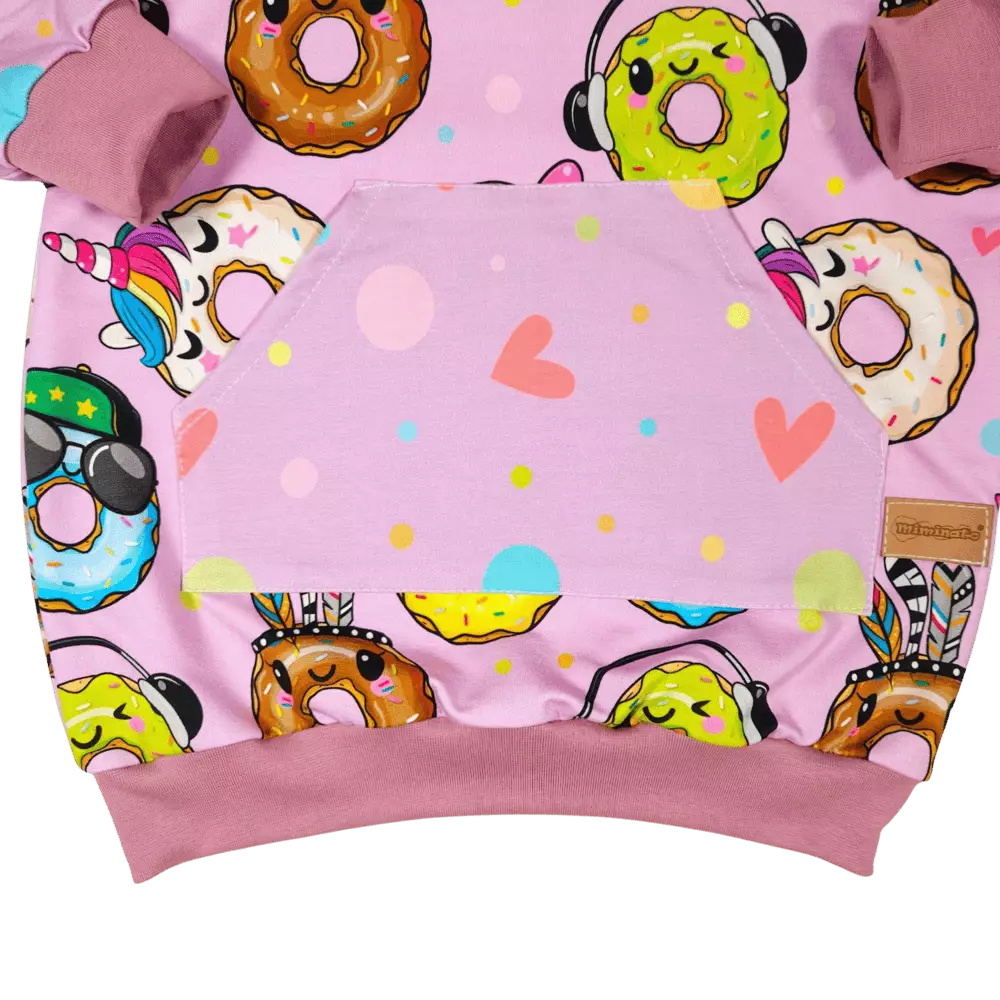 Prodloužená dětská mikina s kapucí - party donuts