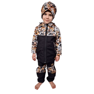 Dětská softshellová bunda "parka"- černá crazy animals
