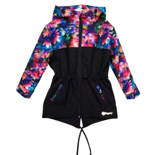 Dětská softshellová parka - pohádkové kytičky s černou