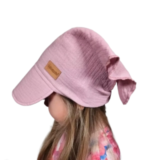 Dětský mušelínový šátek s kšiltem - starorůžová