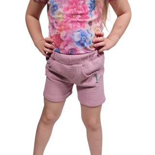 Dětské mušelínové kraťasy - starorůžová