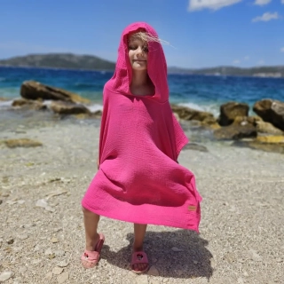 Dětské mušelínové pončo - malinová