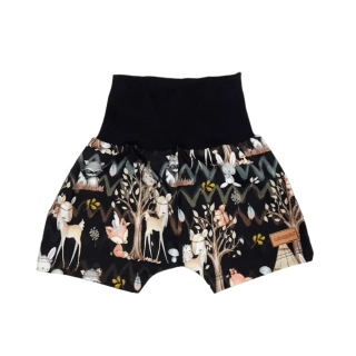 Dětské kraťasy s nápletem v pase - lesní zvířátka v týpí