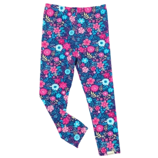 Dětské legíny barevné kytky na modrém