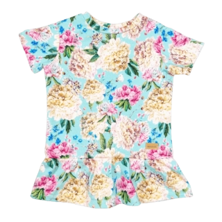 Dětské triko kytky na mentolovém