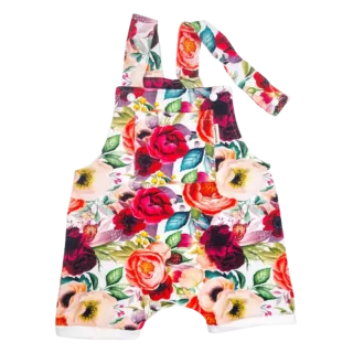 Dětské laclové kalhoty krátké barevné kytičky