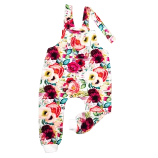 Dětské laclové kalhoty zateplené - barevné kytičky